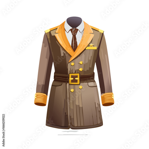 Cartoon army military general uniform brown coat vector illustration design