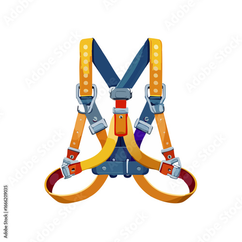 Cartoon style safety harness for construction, climbing, or industrial uses on black background.