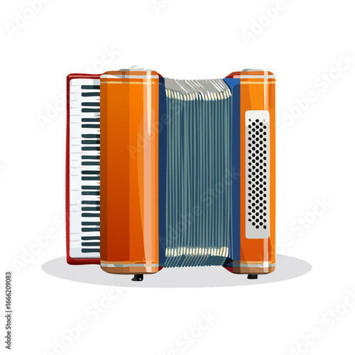 Orange accordion with keys on black background, musical instrument illustration, music, orchestra, concert