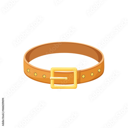 Cartoon Leather Belt with Golden Buckle and Studs isolated on Black Background