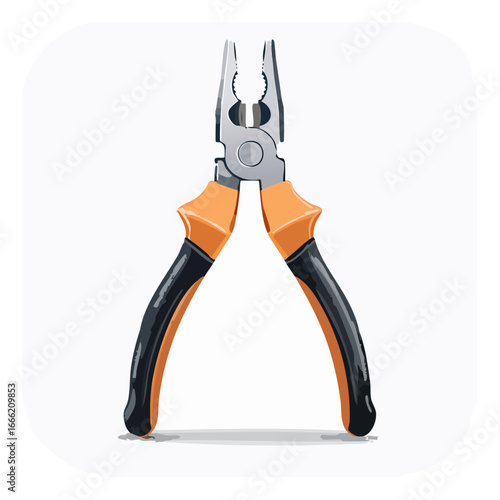 Combination pliers illustration tool equipment for gripping cutting and bending wires. Orange and black handle for electronics DIY repairs