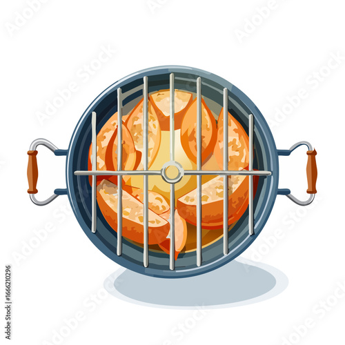 Top view of grill with grilled peaches for healthy eating or outdoor cooking concept
