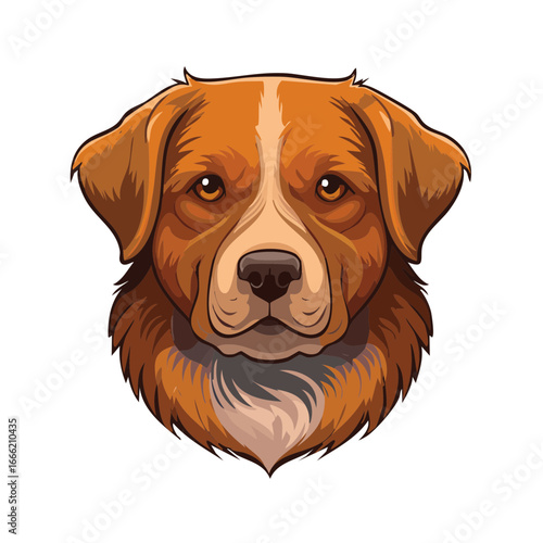 Dog Portrait Head Illustration, Golden Retriever Breed, Canine on Black Background