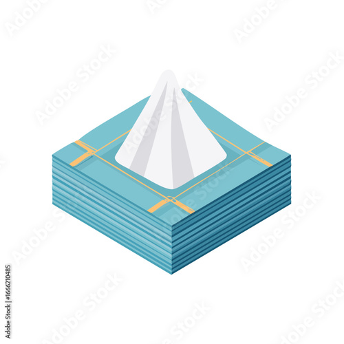 Isometric box of blue tissue with white tissue coming out for cold and flu season