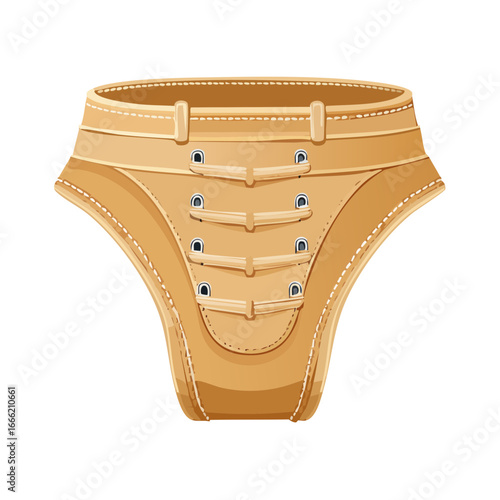 Stylized beige leather garment with eyelet details for fashion or costume use