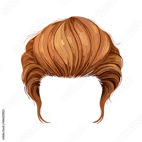 Illustration of layered red-brown hairstyle for a man or woman on a black background. Styled wavy hair fashion design.