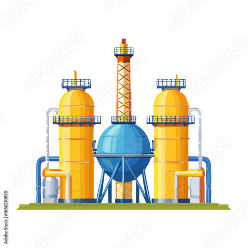 Oil refinery illustration chemical plant graphic Industrial architecture and oil petroleum production