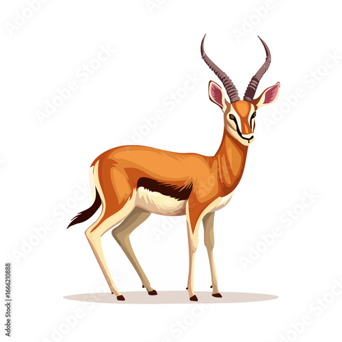 Cartoon gazelle standing illustration wildlife Africa African savanna plains antelope horns fauna mammal isolated