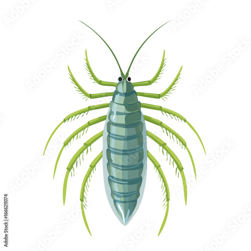 Stylized Cambrian Creature Illustration Detailed Green Exoskeleton and Antennae against Black Backdrop