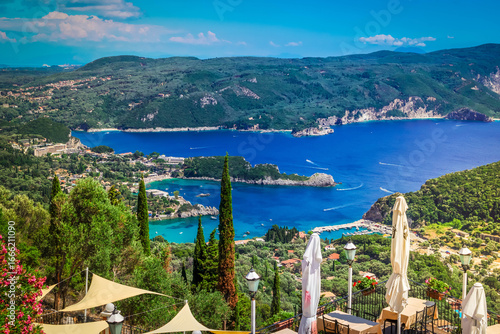 Fototapeta Naklejka Na Ścianę i Meble -  view of Paleokastritsa beach bay on Korfu at summer, Greece