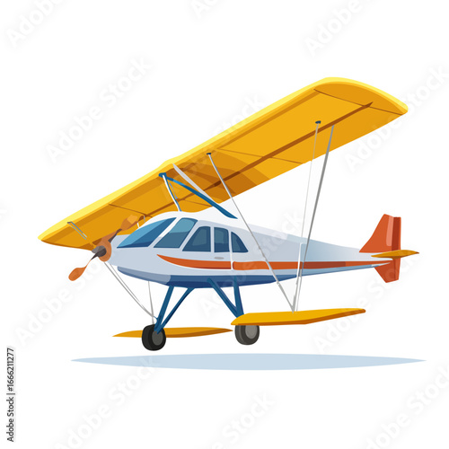 Vintage biplane illustration with yellow wings and open cockpit for flight transportation and aviation themes