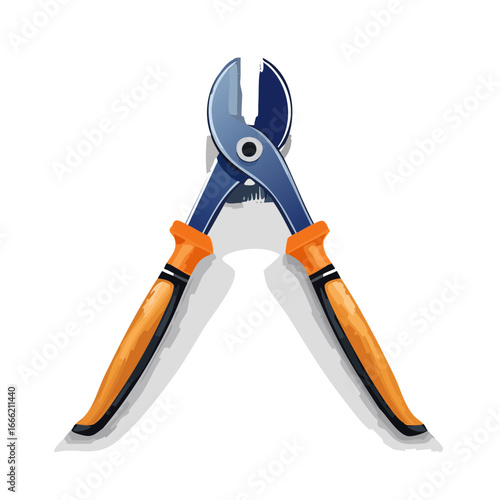 Illustration of open blue and orange handled loppers against black background for yard work pruning tool