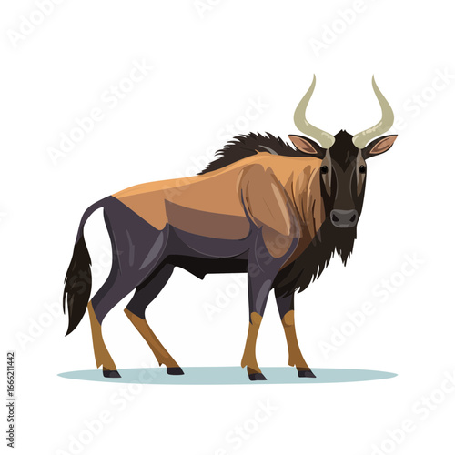 Wildebeest illustration of an African animal for use in graphic design projects