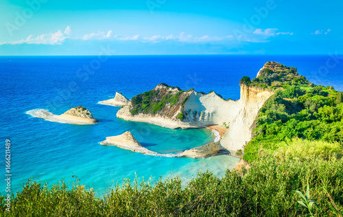 Fototapeta Naklejka Na Ścianę i Meble -  popular beaches of Corfu, scenic Cape Drastis at Corfu island Greece