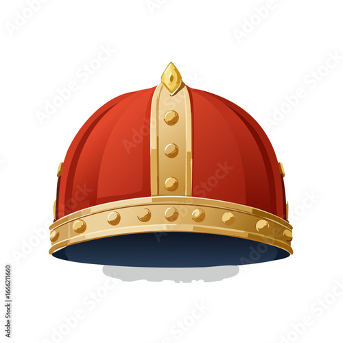 Cartoon Royal Crown Illustration with Red Fabric Gold Trim and Jewels Isolated Against Black Backdrop