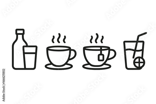 Line icons of beverage options: water, coffee, tea, cold drink