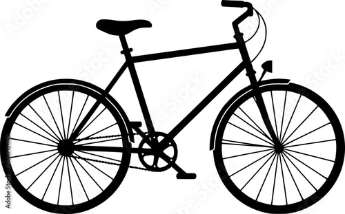 Classic city bicycle silhouette with detailed spokes handlebars and seat urban transport