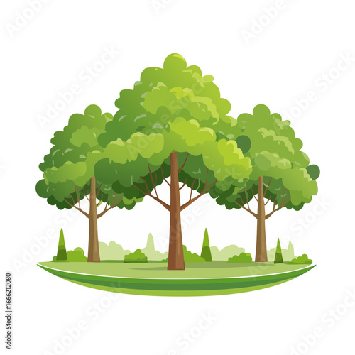 Cartoon trees and grass landscape graphic illustration for nature background or eco friendly concept, digital design element