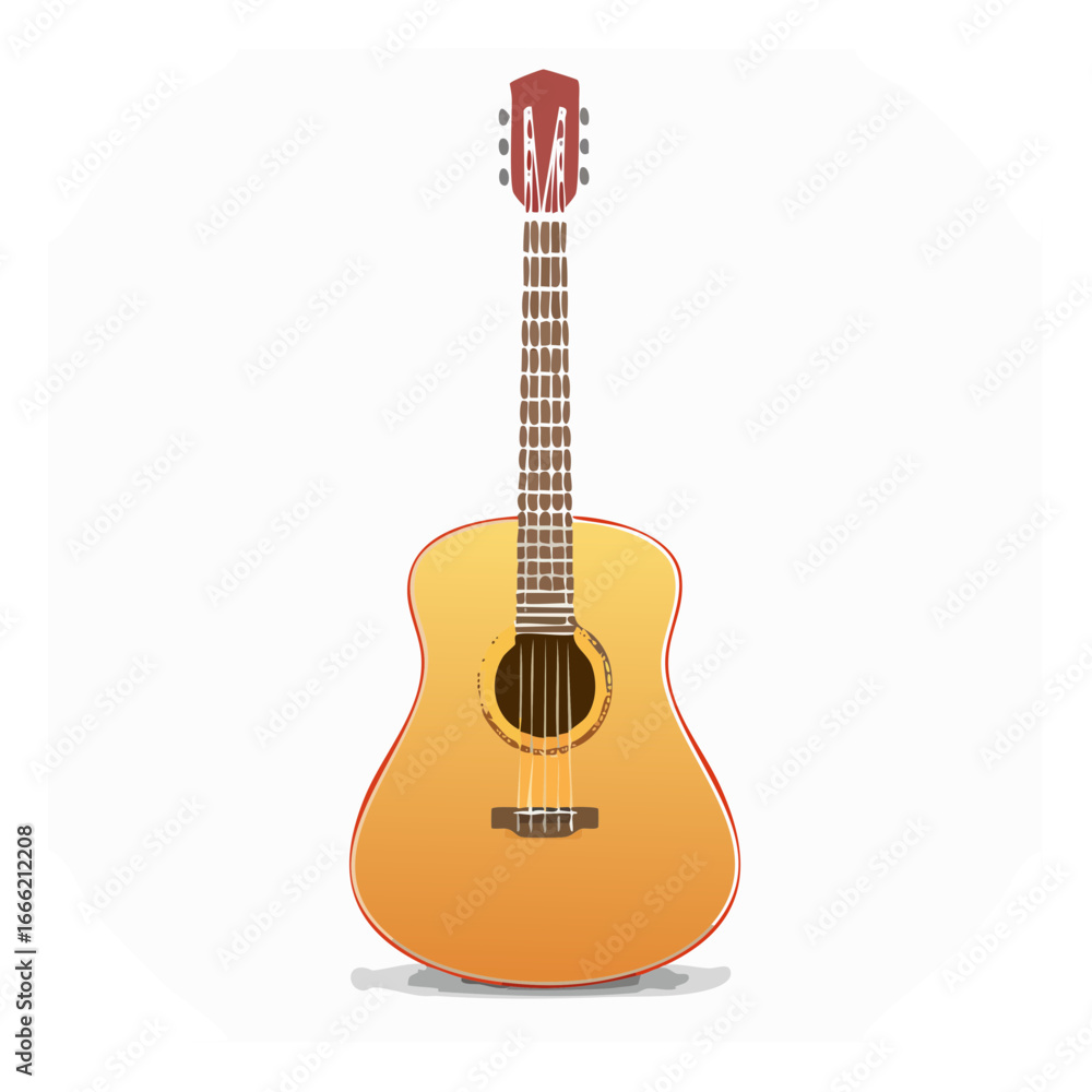 Obraz premium Acoustic guitar illustration with orange coloring on a white background.