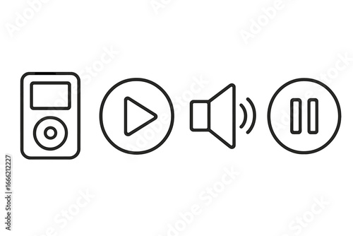Minimalist music player icons: mp3, play, volume, pause
