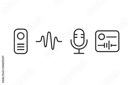 Sound recording and control icons featuring microphone and equalizer