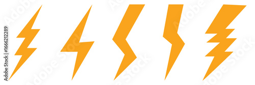Lightning bolt icon set in flat vector style