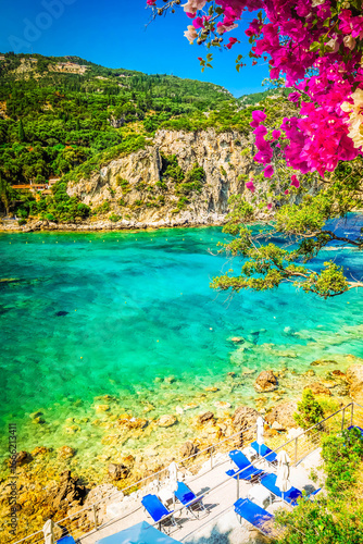 Fototapeta Naklejka Na Ścianę i Meble -  Paleokastritsa beach bay and Ionian sea clear water on Korfu, Greece