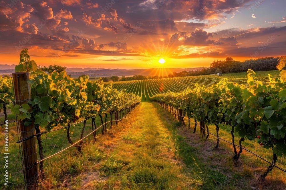 Fototapeta premium Vineyard outdoors sunset nature.