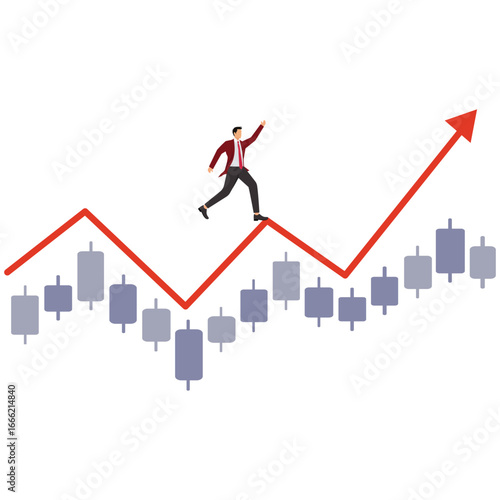 Businessman Running Up Along Stock Market Index Graph