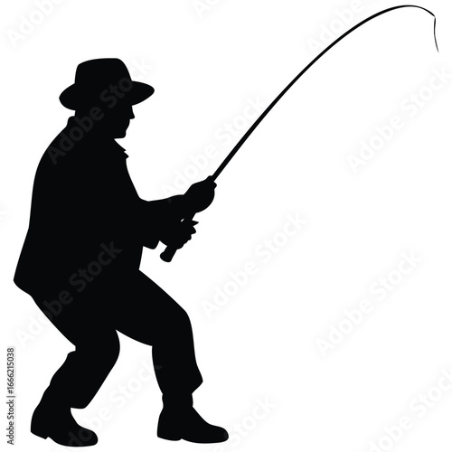 Fisherman with fishing rod silhouette.
