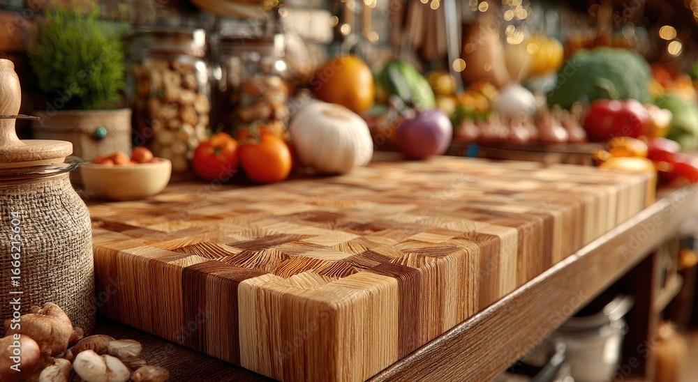 Fototapeta premium Wooden Block and Produce