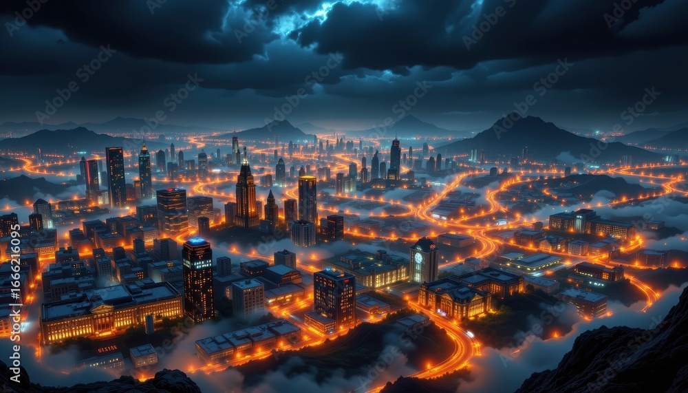 custom made wallpaper toronto digitala night view of cities, glowing gases forming blanket, heat waves bouncing back, futuristic illustration, ultra detailed clarity