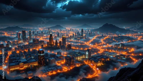 Wallpaper Mural a night view of cities, glowing gases forming blanket, heat waves bouncing back, futuristic illustration, ultra detailed clarity Torontodigital.ca