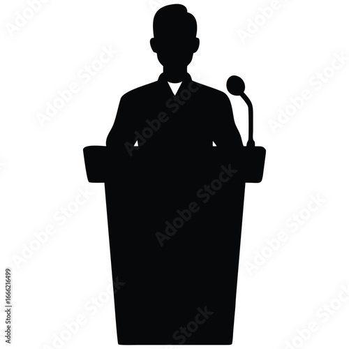 Speaker at podium silhouette.