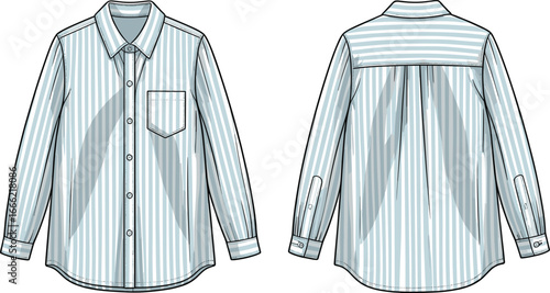 Striped  shirt sketch, dress shirt with pocket, casual shirt, 