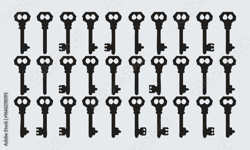Black Key Icons Pattern on Light Gray Background keys lock