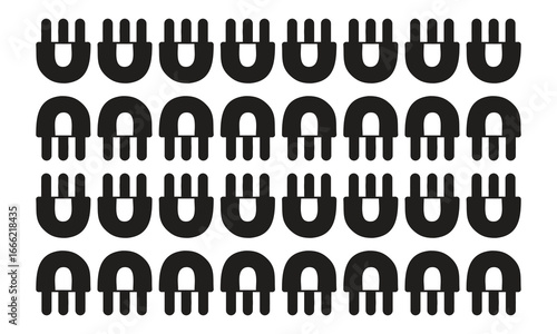 Black Silhouette Icons of Electrical Plugs Arranged in Rows power energy