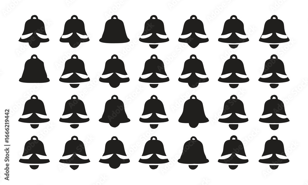 Grid Of Black Bell Icons With Decorative Bows On A White Background bells symbol Grid Of Black Bell Icons With Decorative Bows On A White Background bells symbol