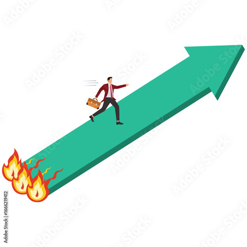 Young Businessman Escaping from Flaming Arrow of Risk