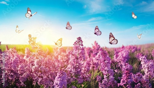  Floral spring natural landscape with wild pink lilac flowers on meadow and fluttering butter.jpg