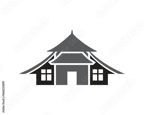 Two- Tone Gray and Black House Silhouette with Steep Roof home building