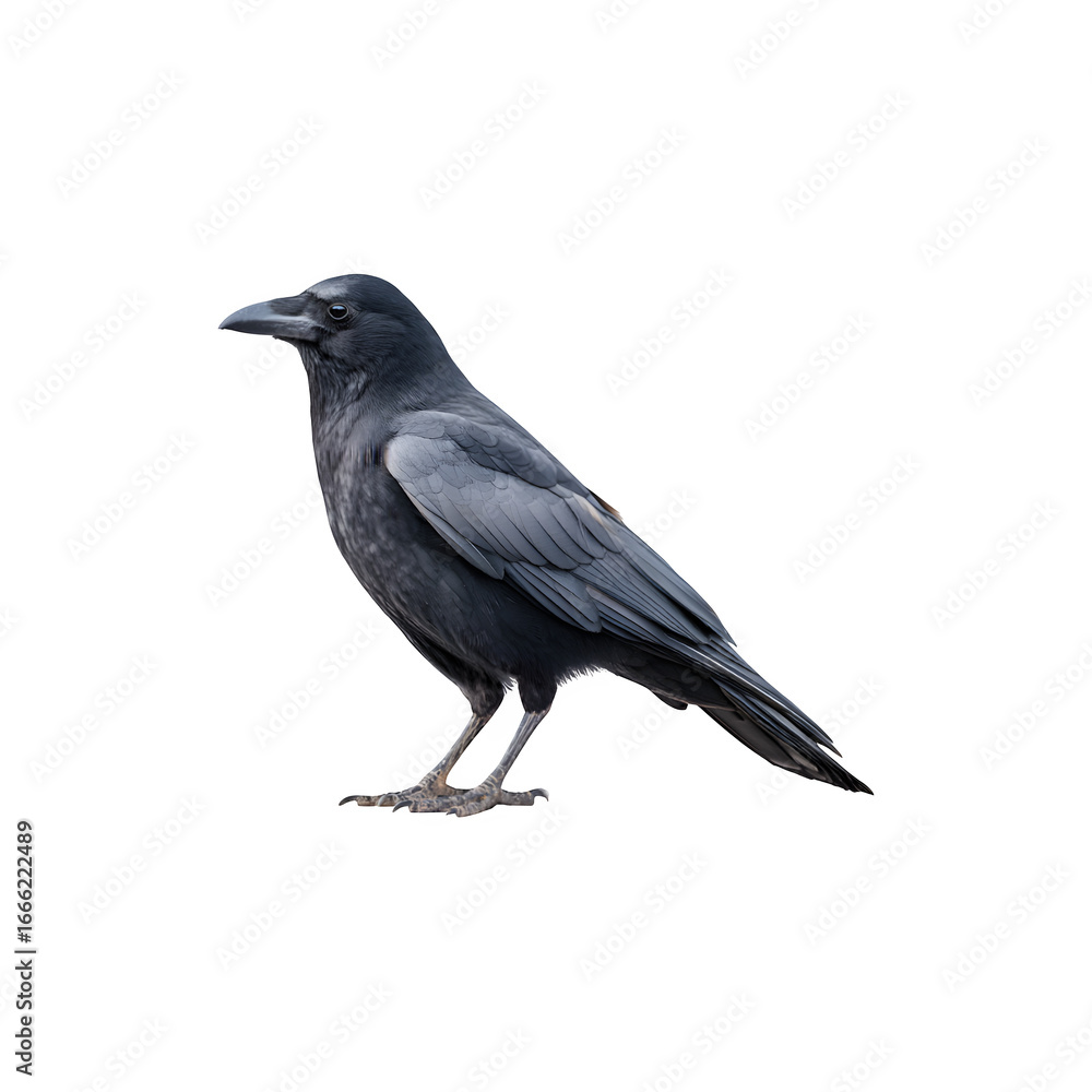 Obraz premium A black crow perched gracefully, showcasing its glossy feathers and sharp beak