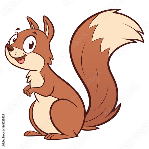 Cute Cartoon Squirrel Sitting and Smiling with Fluffy Tail - Vector Illustration