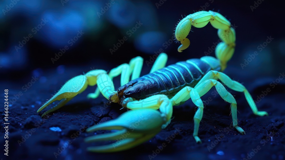Fototapeta premium Bioluminescent scorpion in dark