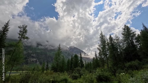 Cloud movement in the mountains. Mountain Altai. Timelapse