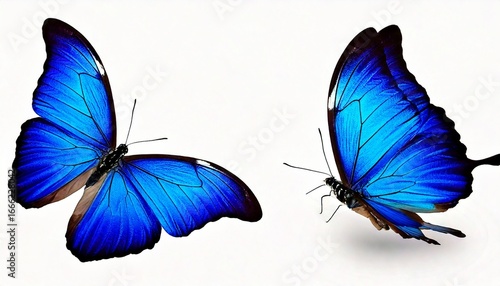  Set two beautiful blue tropical butterflies with wings spread and in flight isolated on whit.jpg