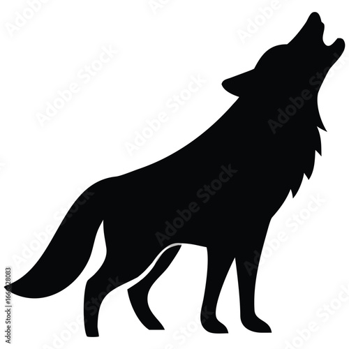 A black silhouette of a wolf howling at the moon, with its head tilted back and mouth open.