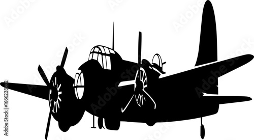 Silhouette of a World War II Era Bomber Airplane with Radial Engines