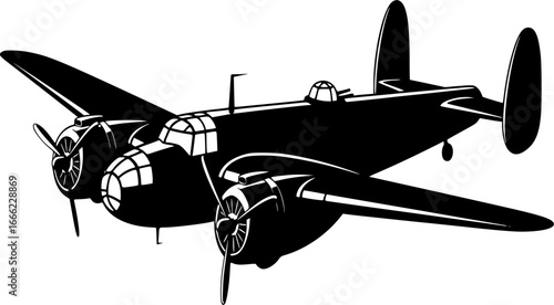  Silhouette of a World War II Era Bomber Airplane with Radial Engines