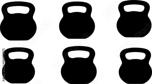 Six kettlebell silhouettes arranged in a twobythree matrix formation